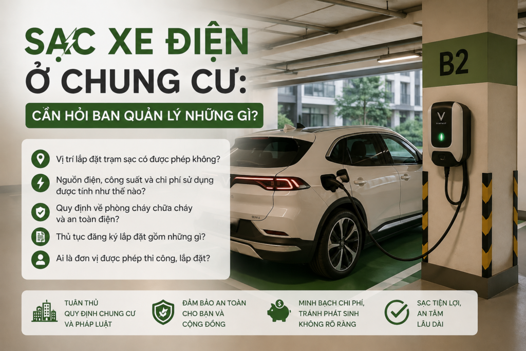 Sạc xe điện ở chung cư: cần hỏi ban quản lý những gì?