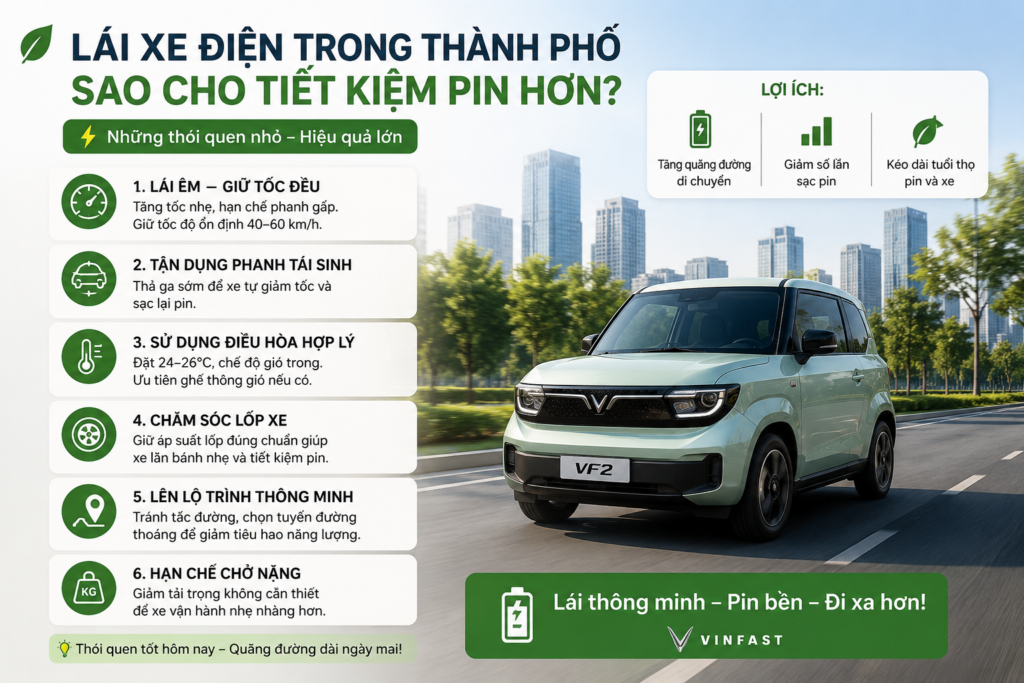 Lái xe điện trong thành phố sao cho tiết kiệm pin hơn?