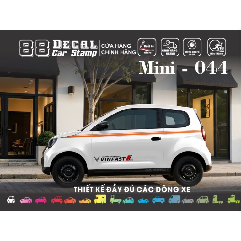 Tem dán xe minio green- VF2 – Mẫu tem thể thao minio (đầy đủ màu).1 bộ gồm 2 mặ