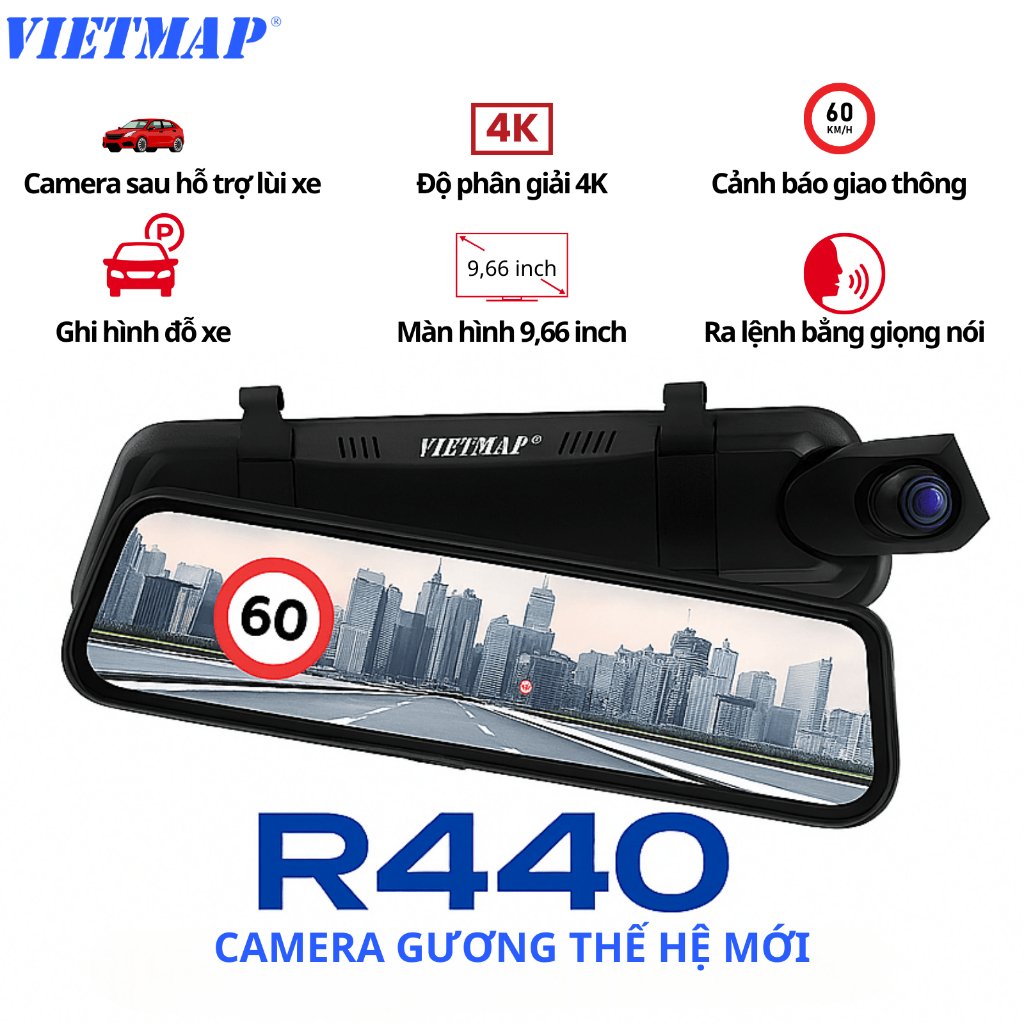 Camera Hành Trình Vietmap R440 Ghi Hình 4K, Cảnh Báo Thông Minh, Lái Xe An Toàn