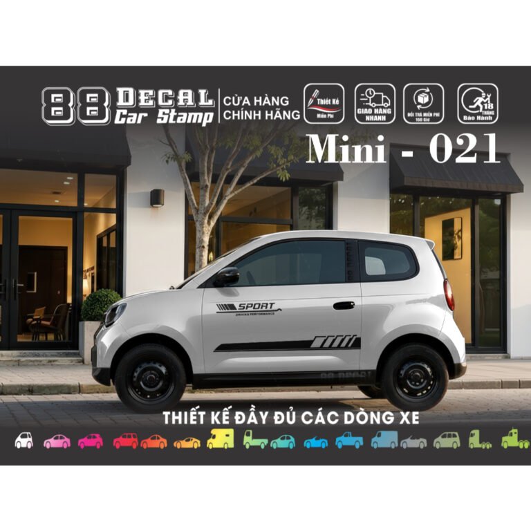 Tem dán xe minio green – Mẫu tem thể thao SPORT (đầy đủ màu).1 bộ gồm 2 mặt