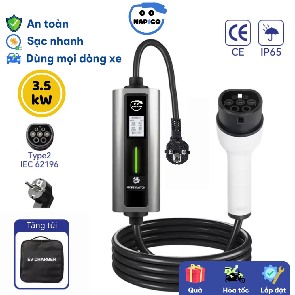 Bộ sạc ô tô điện 3.5kW sạc nhanh tại nhà NAPIGO, dùng cho xe điện Vinfast