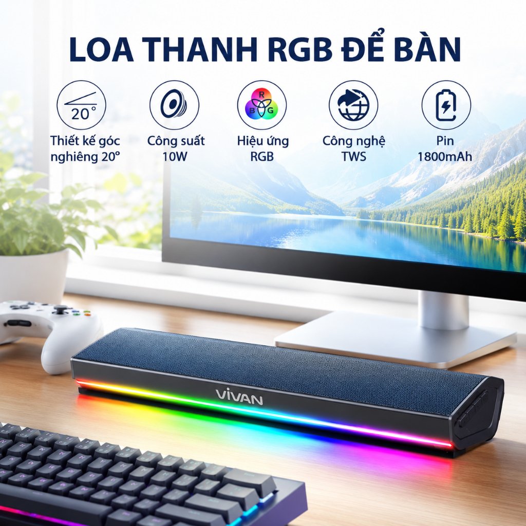 Loa Thanh Soundbar Bluetooth VIVAN S2 Công Suất 10W – Hỗ Trợ Kết Nối USB/ AUX/ Thẻ Nhớ