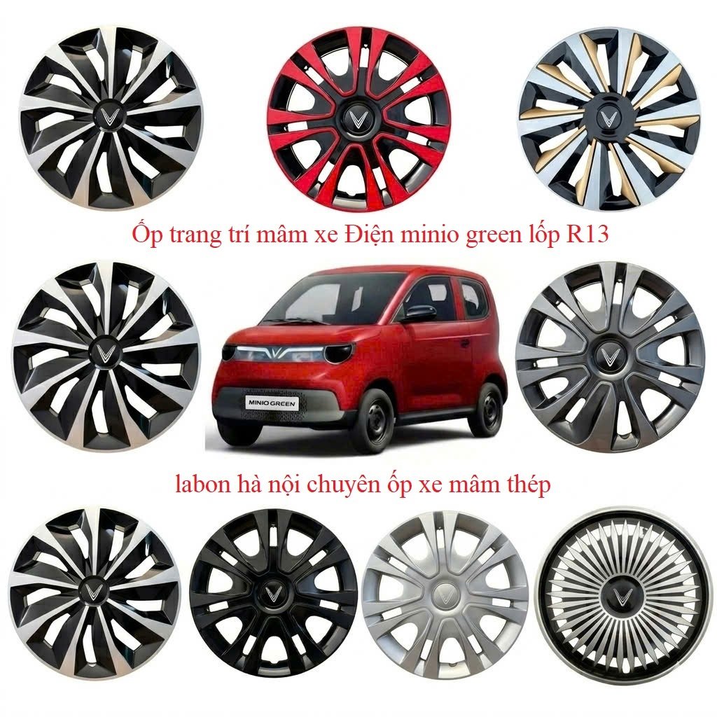 Ốp lazang R13 ốp mâm ô tô Điện minio Green cỡ lốp R13 inch phụ kiện làm đẹp ngoại thất đẹp xe