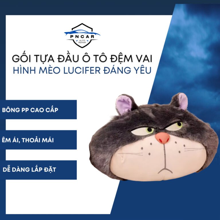 Gối Tựa Đầu, Đệm Vai, Hộp Khăn Giấy Ô Tô Hình Mèo Lucifer 3D Cao Cấp Chống Mỏi Cổ Xe Hơi