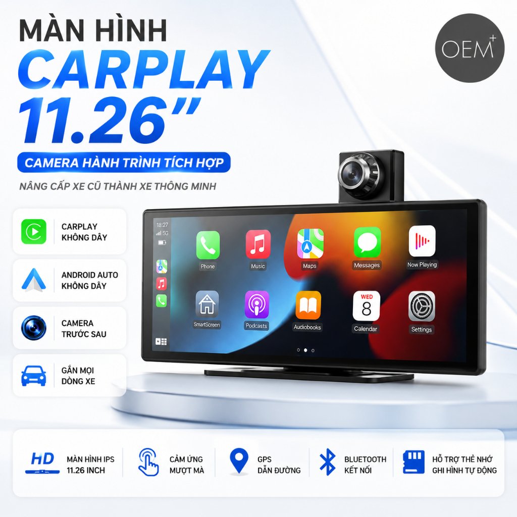 Màn Hình taplo ô tô 11.26 Inch hỗ trợ carplay, android auto không dây cho xe ô tô mẫu mới