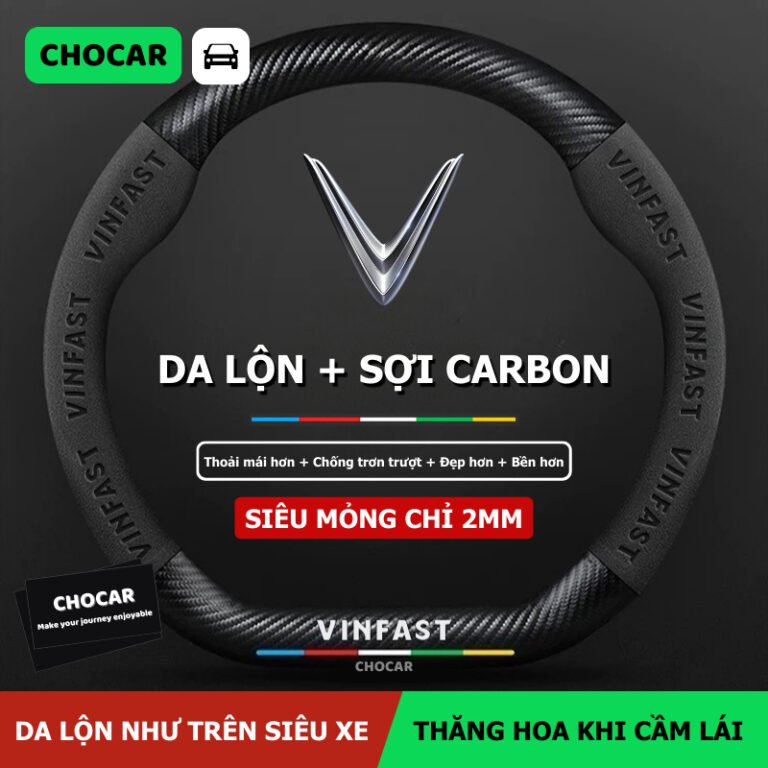 Bọc Vô Lăng Vinfast Da Lộn Sợi Carbon; Trang Trí Nội Thất Ô Tô VF2