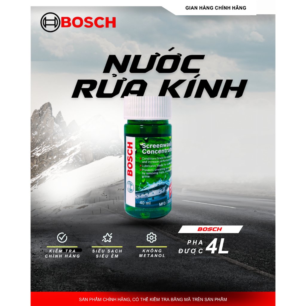 Nước rửa kính cao cấp đậm đặc BOSCH chai 40ml pha 4L nước