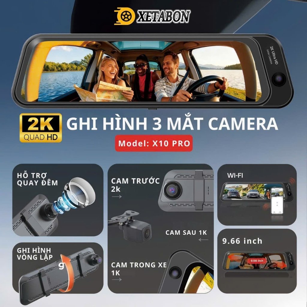 Camera hành trình X10Pro 3 mắt cam Tích hợp AI đọc biển số Tích hợp GPS cảnh báo tốc độ
